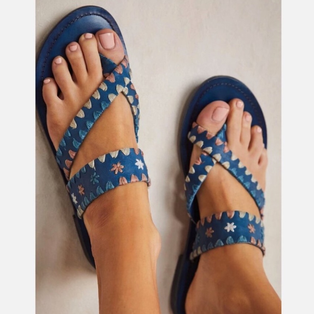 NIB FREE PEOPLE bella caia crochet sandals in indigo Blue size 39.5 euro/9/9.5 - Picture 2 of 12